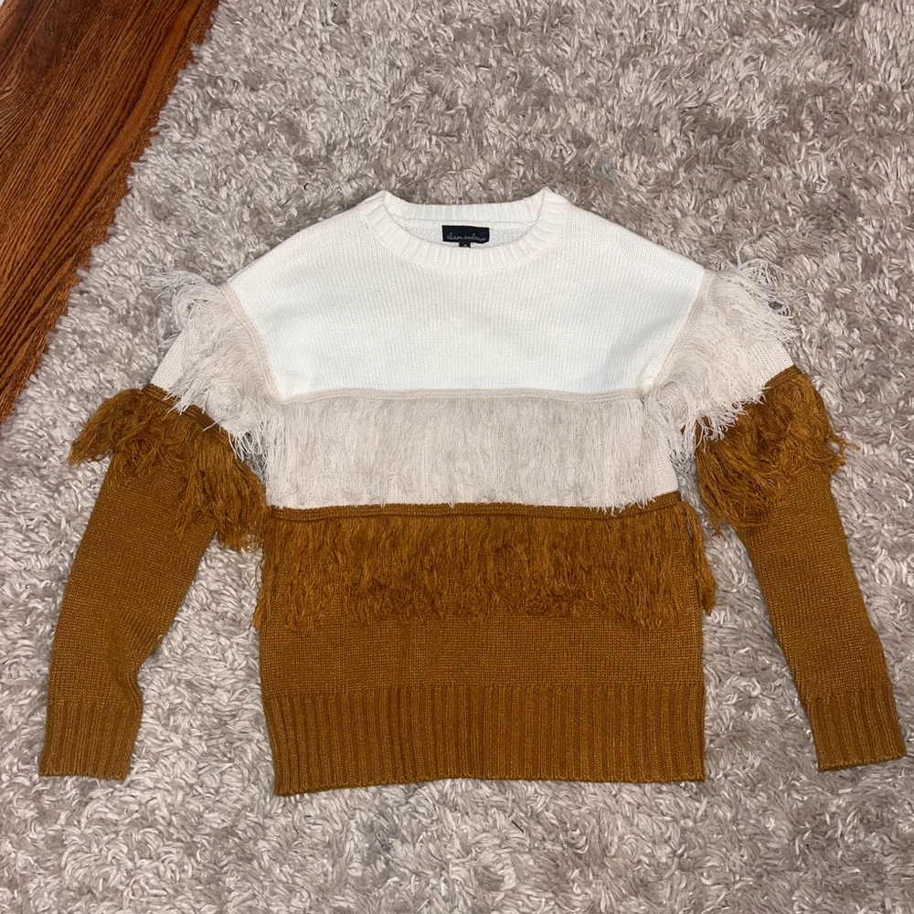 Two toned, fringe sweater